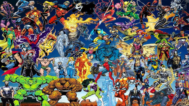Superheroes collage group characters action #2 free wallpaper for desktop - medium preview image