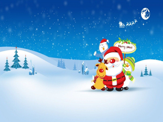 Santa reindeer christmas tree snow free wallpaper for desktop - medium preview image