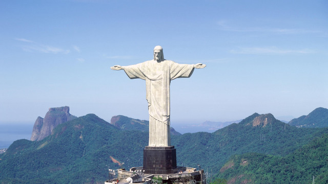 Christ statue mountain range blue free wallpaper for desktop - medium preview image