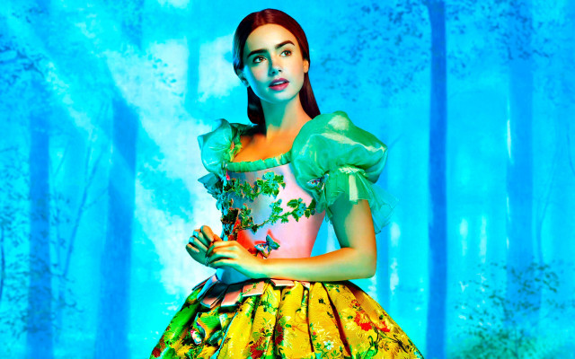 Woman colorful dress blue background free wallpaper for desktop - medium preview image