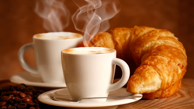 Coffee cup croissant table coffee free wallpaper for desktop - medium preview image