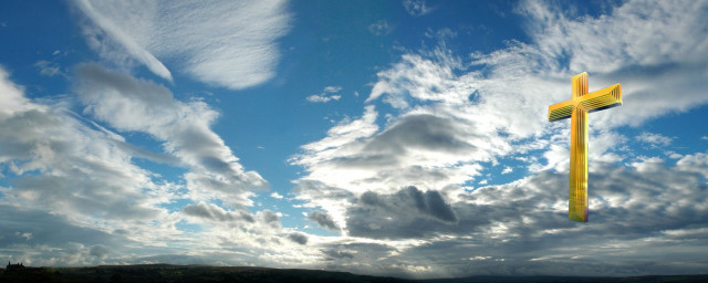 Cloudy sky yellow cross blue free wallpaper for desktop - medium preview image
