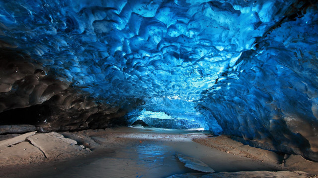 Blue ice cave water flowing free wallpaper for desktop - medium preview image