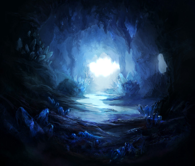 Dark cave light stream painting free wallpaper for desktop - medium preview image