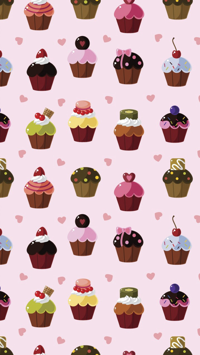 Pink background cupcakes hearts wall free wallpaper for mobile - medium preview image