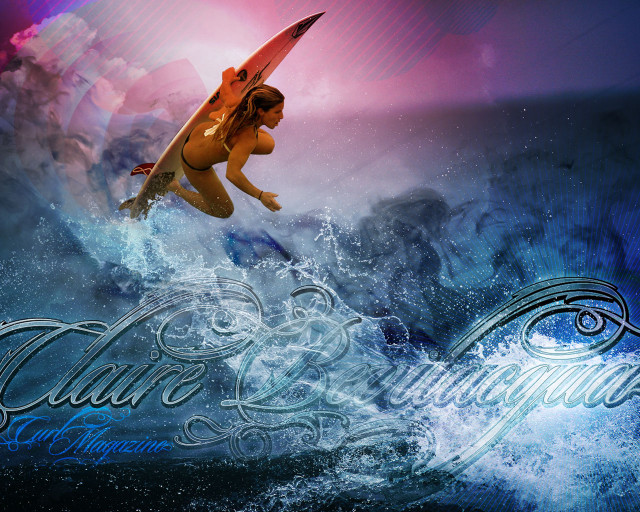 Woman bikini surfing ocean surfboard free wallpaper for desktop - medium preview image