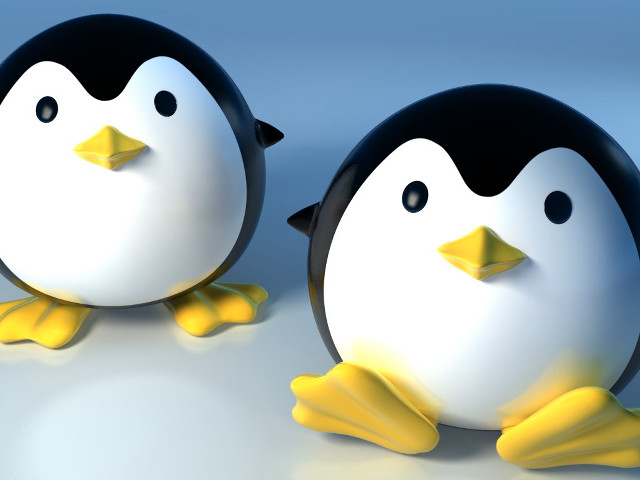 Two penguins blue background white free wallpaper for desktop - medium preview image