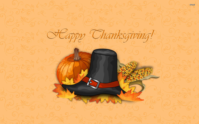 Thanksgiving card hat pumpkins fall free wallpaper for desktop - medium preview image