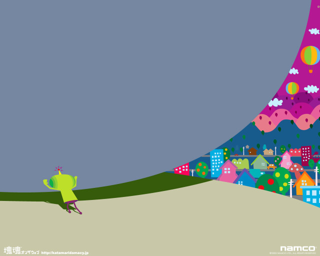 Cartoon character flying city kite free wallpaper for desktop - medium preview image