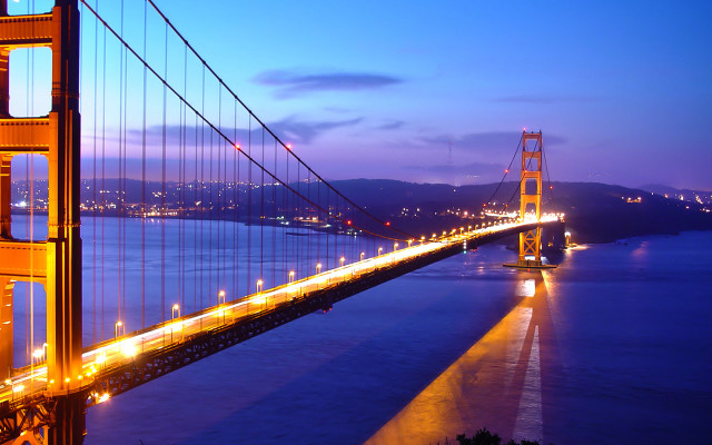 Bridge lit night boat water #2 free wallpaper for desktop - medium preview image