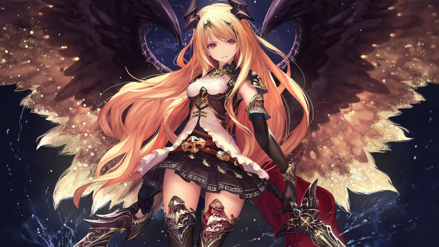 Angelic blonde girl sword wings free wallpaper for desktop - medium preview image