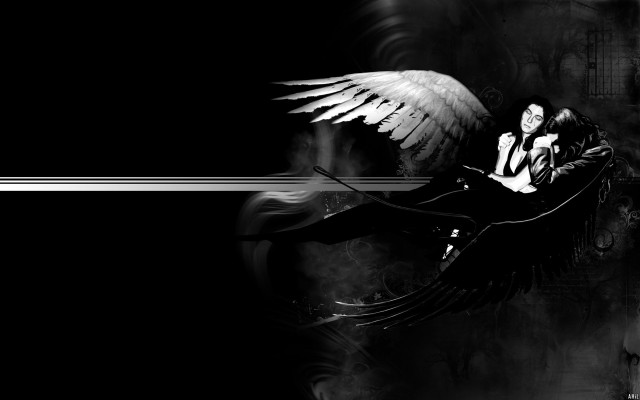 Woman wings bench guitar black #2 free wallpaper for desktop - medium preview image