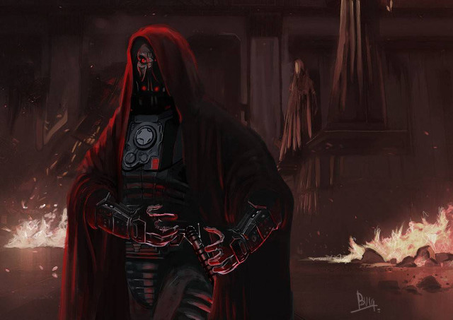 Man red robe hoodie dark free wallpaper for desktop - medium preview image