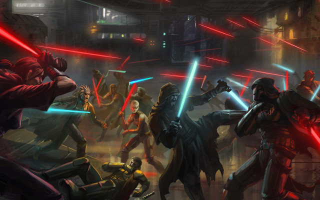 Star wars group fight lightsaber free wallpaper for desktop - medium preview image