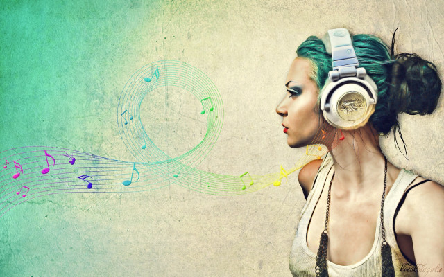 Woman headphones music notes ear free wallpaper for desktop - medium preview image