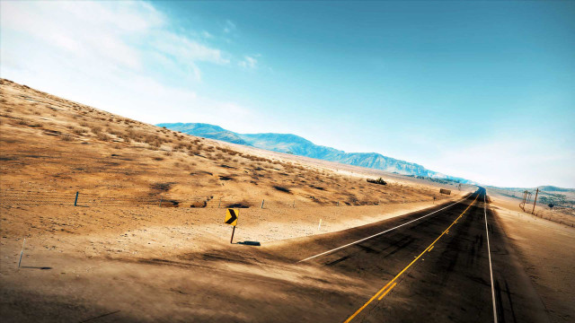 Road yellow sign desert mountains free wallpaper for desktop - medium preview image
