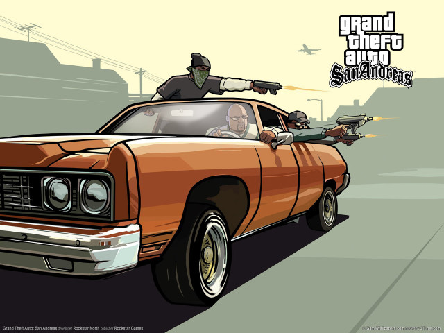 Cartoon man gun car background free wallpaper for desktop - medium preview image