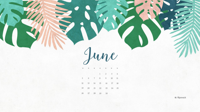 Tropical calendar june palm leaves free wallpaper for desktop - medium preview image