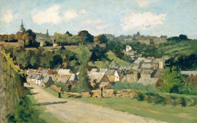 Village road person walking painting free wallpaper for desktop - medium preview image