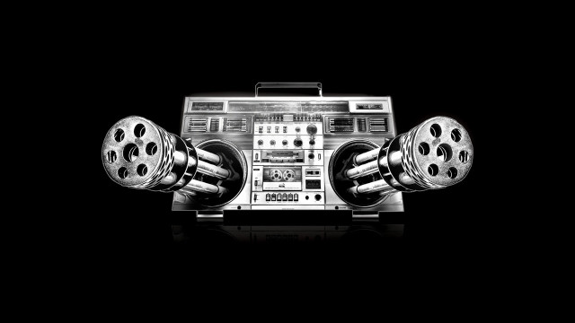 Boombox four speakers dark background free wallpaper for desktop - medium preview image
