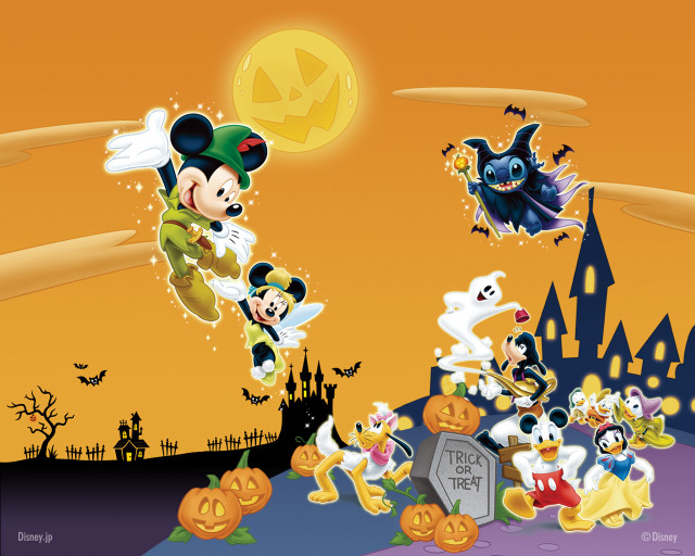 Mickey halloween pumpkin ghost castle free wallpaper for desktop - medium preview image