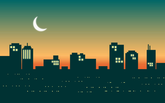 City skyline crescent night sky free wallpaper for desktop - medium preview image