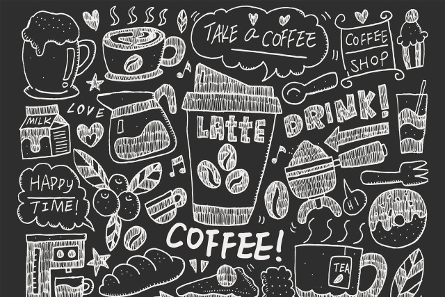 Chalkboard coffee drawing items words free wallpaper for desktop - medium preview image