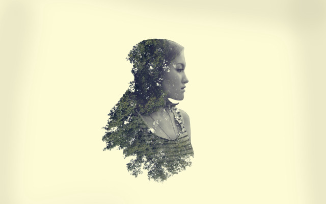 Woman tree sky double exposure free wallpaper for desktop - medium preview image
