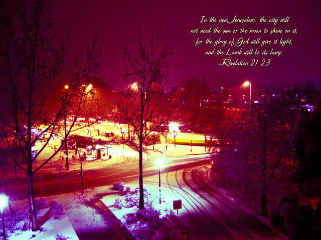 Snowy night lit street bible #2 free wallpaper for desktop - medium preview image