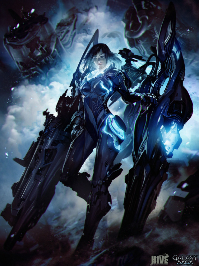 Woman futuristic suit motorcycle clouds free wallpaper for mobile - medium preview image