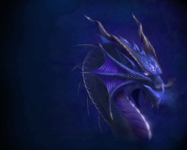 Blue dragon large horns sharp free wallpaper for desktop - medium preview image