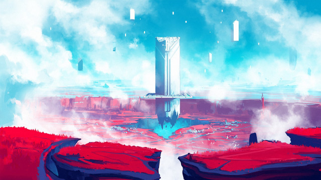 Futuristic landscape large tower blue free wallpaper for desktop - medium preview image