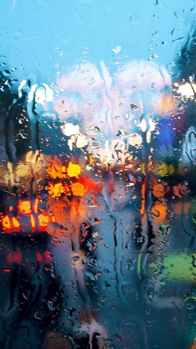 Rainy street bus traffic impressionism free wallpaper for mobile - medium preview image