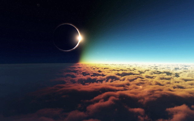 Solar eclipse above clouds bright #2 free wallpaper for desktop - medium preview image