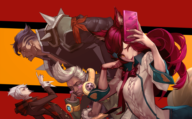 Group people red yellow background #2 free wallpaper for desktop - medium preview image