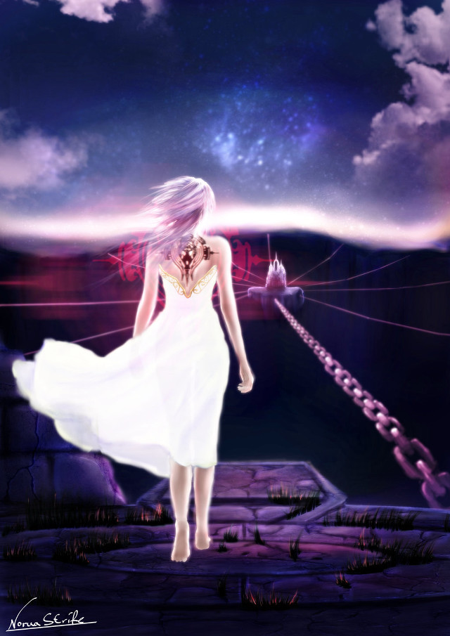 Woman white dress bridge sky free wallpaper for mobile - medium preview image