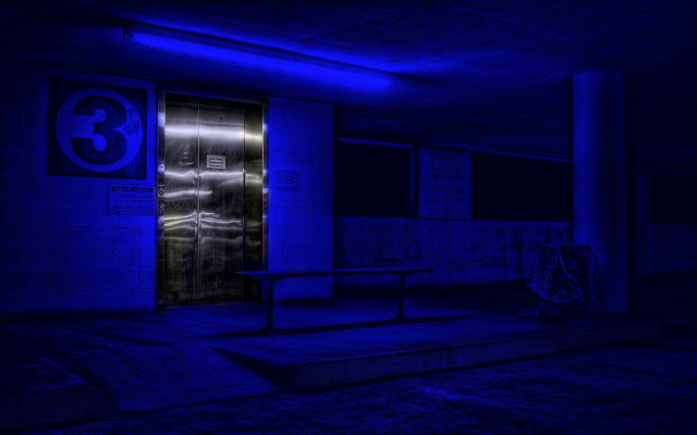 Dark room blue light bench free wallpaper for desktop - medium preview image