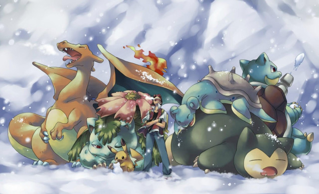 Pokemon snow group friends winter free wallpaper for desktop - medium preview image