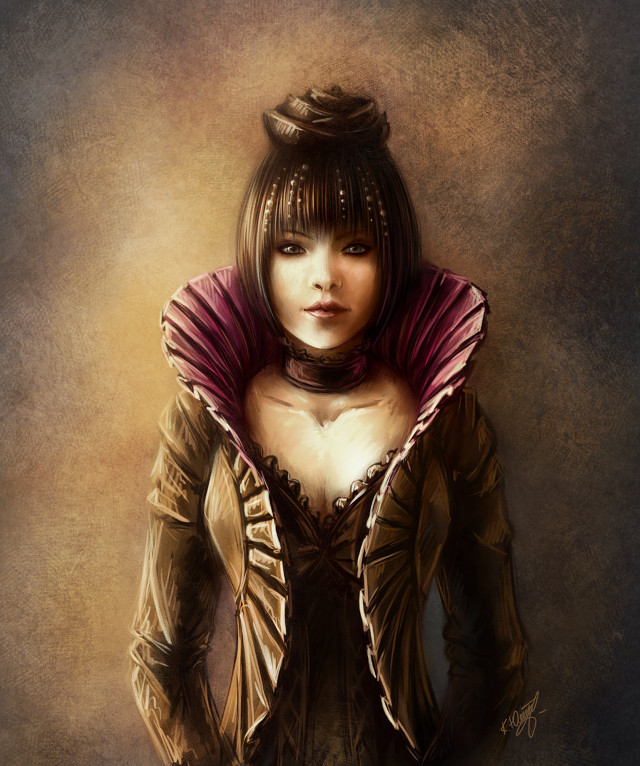 Woman hoodie scarf painting portrait free wallpaper for mobile - medium preview image
