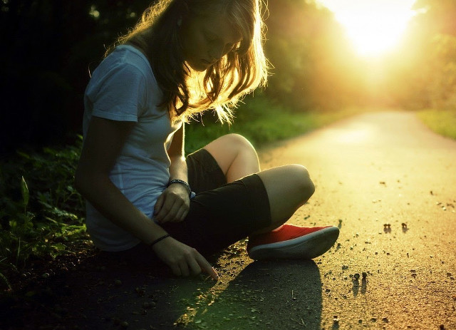 Girl sitting road shoes sunshine free wallpaper for desktop - medium preview image