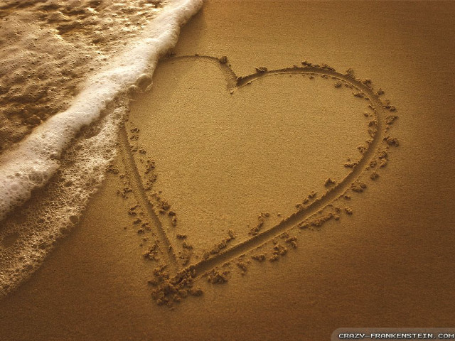 Heart sand beach waves shore free wallpaper for desktop - medium preview image