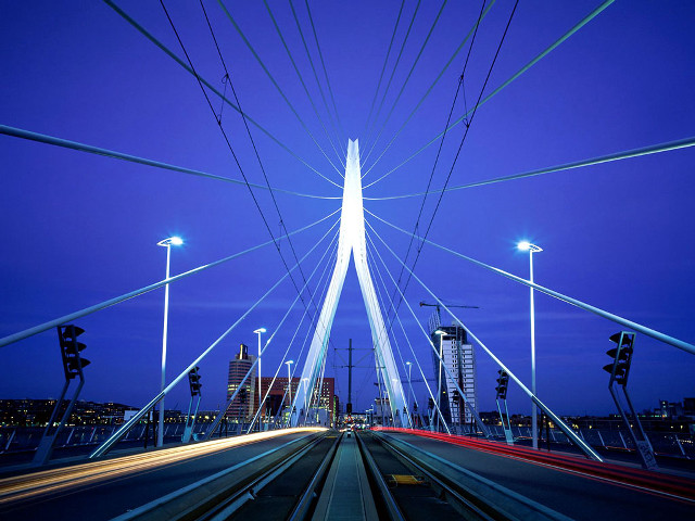 City view bridge night traffic free wallpaper for desktop - medium preview image