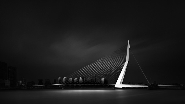 Black white bridge night city free wallpaper for desktop - medium preview image