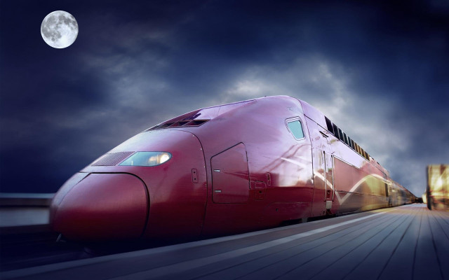 Red train cloudy sky full free wallpaper for desktop - medium preview image