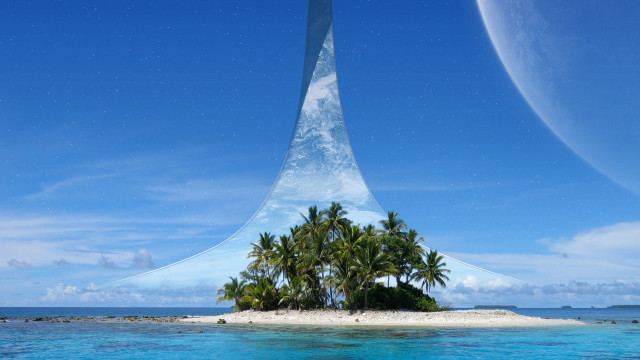 Tall tower island ocean palm free wallpaper for desktop - medium preview image