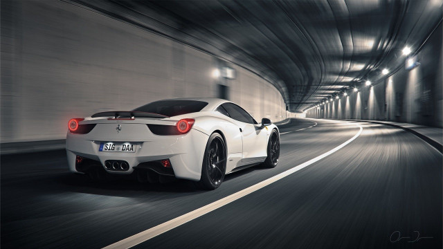 White sports car tunnel night #2 free wallpaper for desktop - medium preview image