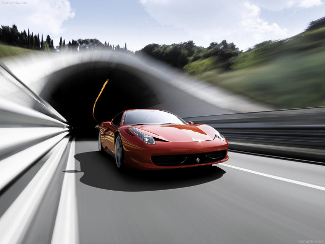 Red sports car tunnel road #2 free wallpaper for desktop - medium preview image