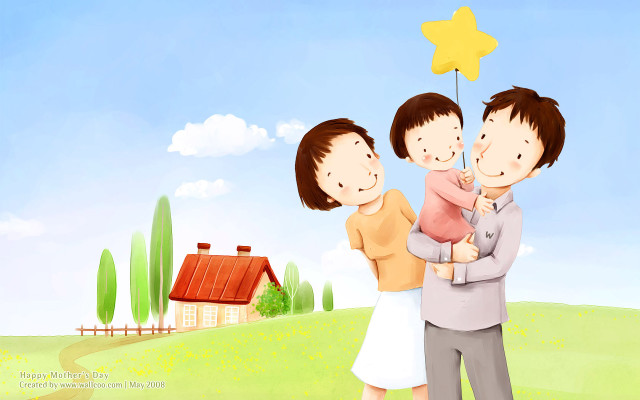 Family holding star balloon field free wallpaper for desktop - medium preview image