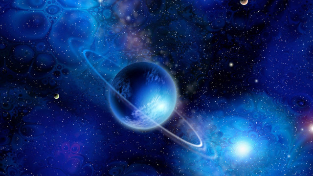 Blue planet ring sky stars free wallpaper for desktop - medium preview image