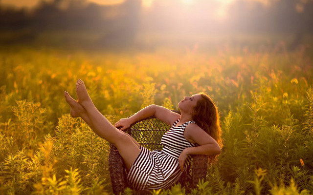 Woman basket field flowers legs free wallpaper for desktop - medium preview image